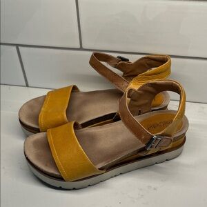 Josef Seibel Yellow and Tan Leather Platform Sandals